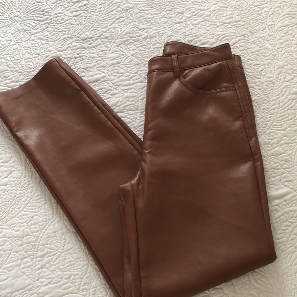 Wilfred Melina Vegan Leather Pants Pecan Brown High Rise Straight Leg - Picture 12 of 12
